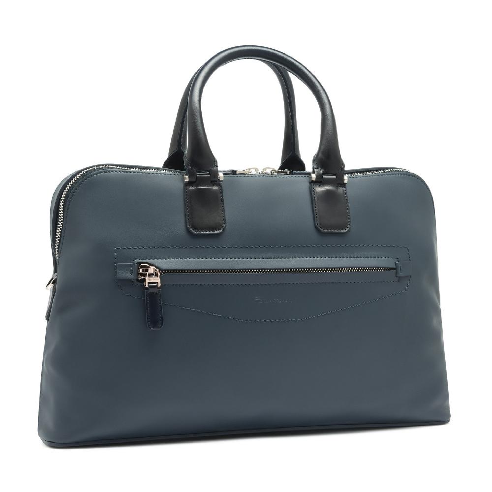 Santoni Borsa porta pc in pelle blu Outlet