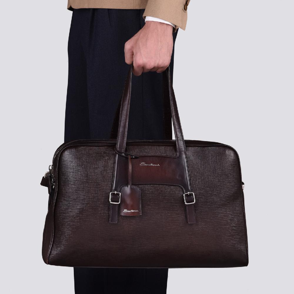 Santoni Borsa da viaggio in pelle stampata marrone Moda