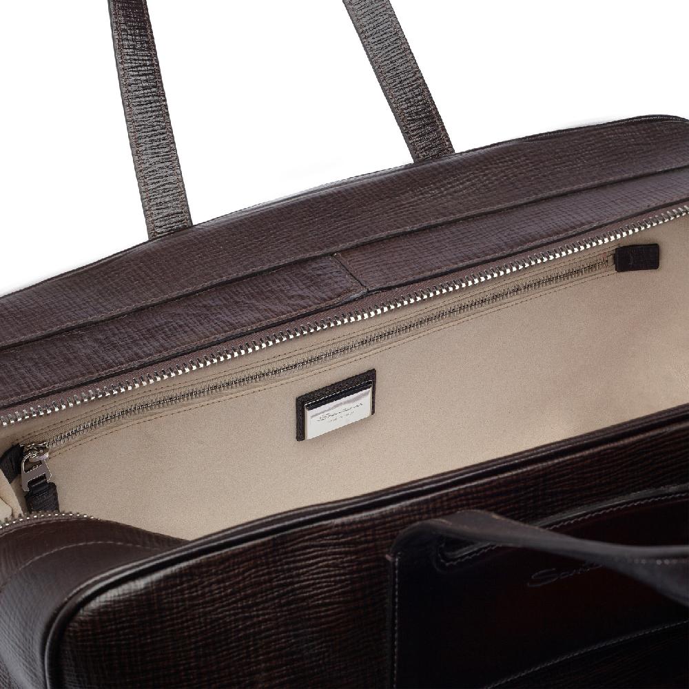 Santoni Borsa da viaggio in pelle stampata marrone Moda