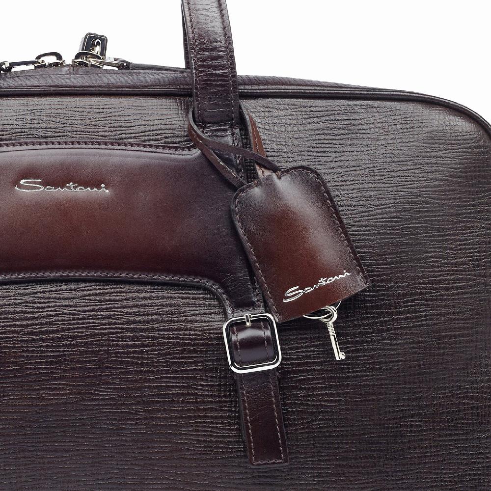 Santoni Borsa da viaggio in pelle stampata marrone Moda