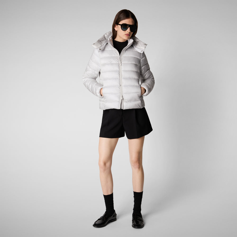 Save the duck PIUMINO ANIMAL FREE CON CAPPUCCIO DONNA LIANA GRIGIO NEBBIA Soddisfazione Garantita