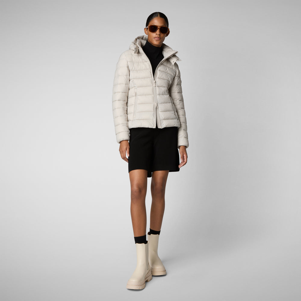 Save the duck PIUMINO ANIMAL FREE CON CAPPUCCIO DONNA AMELIE BEIGE CHIARO In Linea