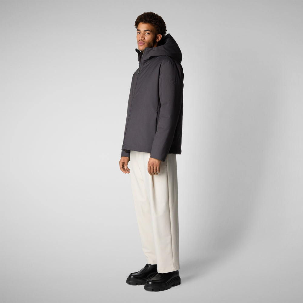 Save the duck PIUMINO ANIMAL FREE CON CAPPUCCIO UOMO BARNABY GREY MELANGE In Saldo