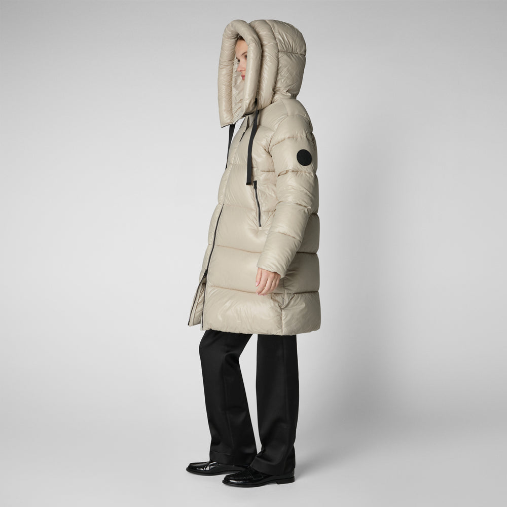 Save the duck PIUMINO ANIMAL FREE CON CAPPUCCIO DONNA ISABEL RAINY BEIGE Prezzo Ridotto