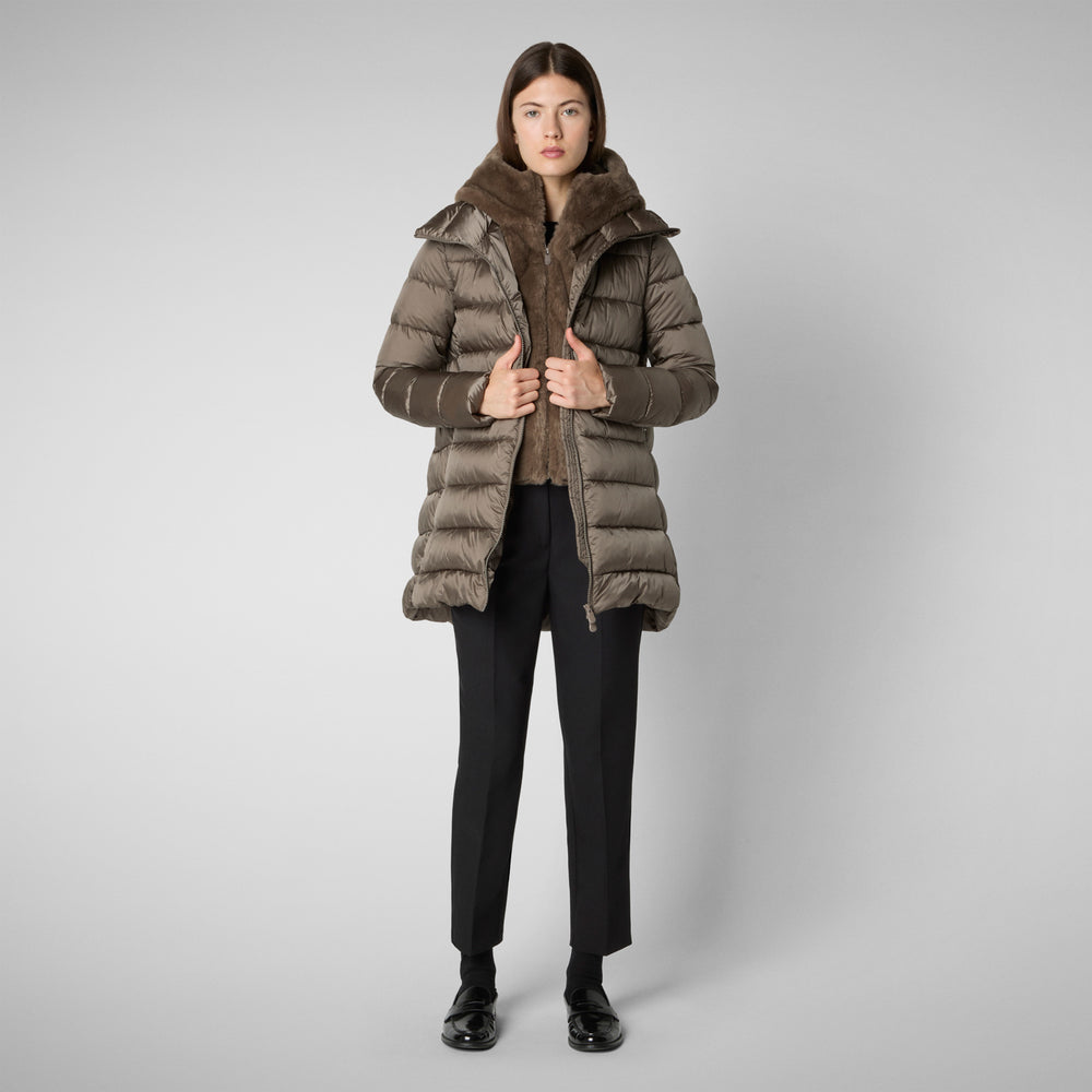 Save the duck PIUMINO ANIMAL FREE CON CAPPUCCIO DONNA MATILDA GRIGIO FANGO Economico