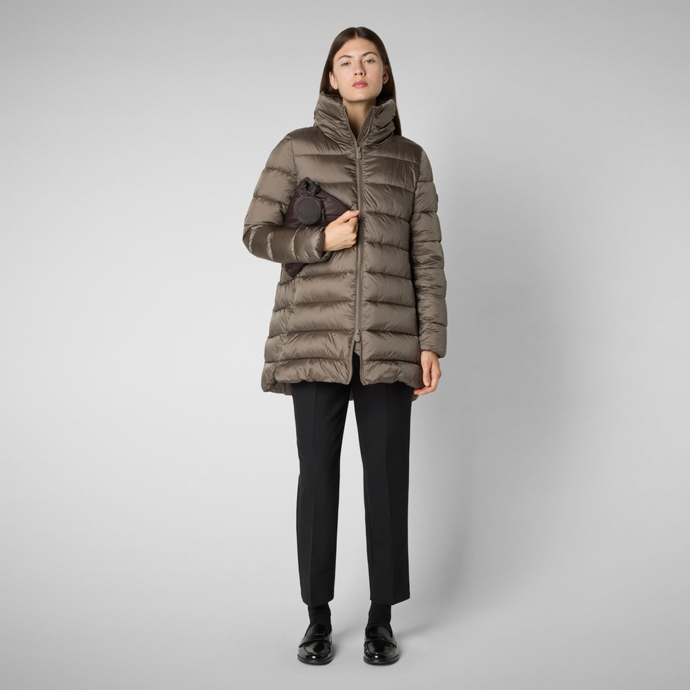 Save the duck PIUMINO ANIMAL FREE CON CAPPUCCIO DONNA MATILDA GRIGIO FANGO Economico