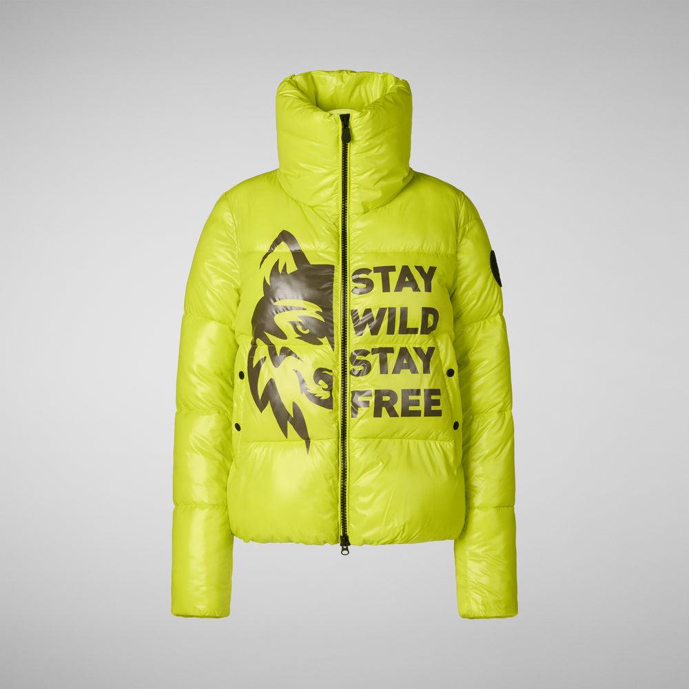 Save the duck GIACCA DONNA IVY VERDE LIME WOLF PRINT Vendita Economica
