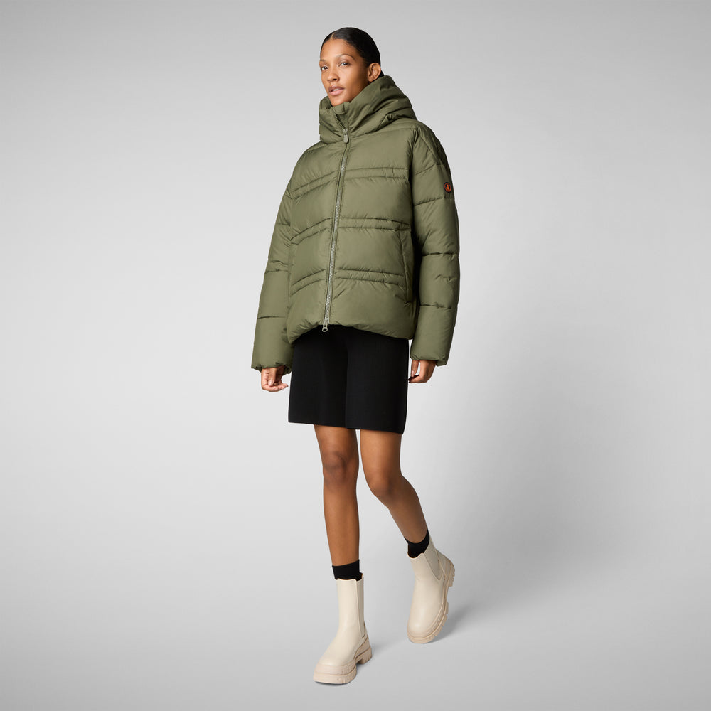 Save the duck PIUMINO ANIMAL FREE CON CAPPUCCIO DONNA KERI VERDE FORESTA Nuova