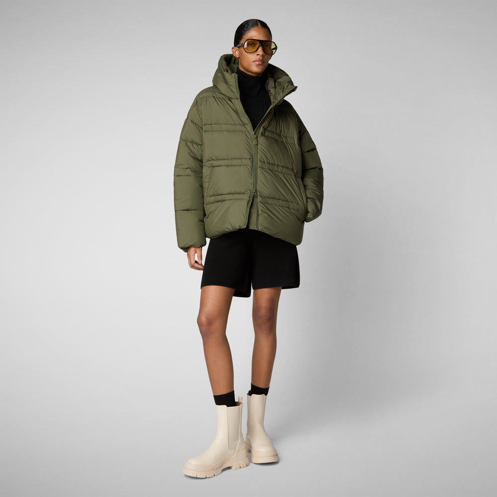 Save the duck PIUMINO ANIMAL FREE CON CAPPUCCIO DONNA KERI VERDE FORESTA Nuova