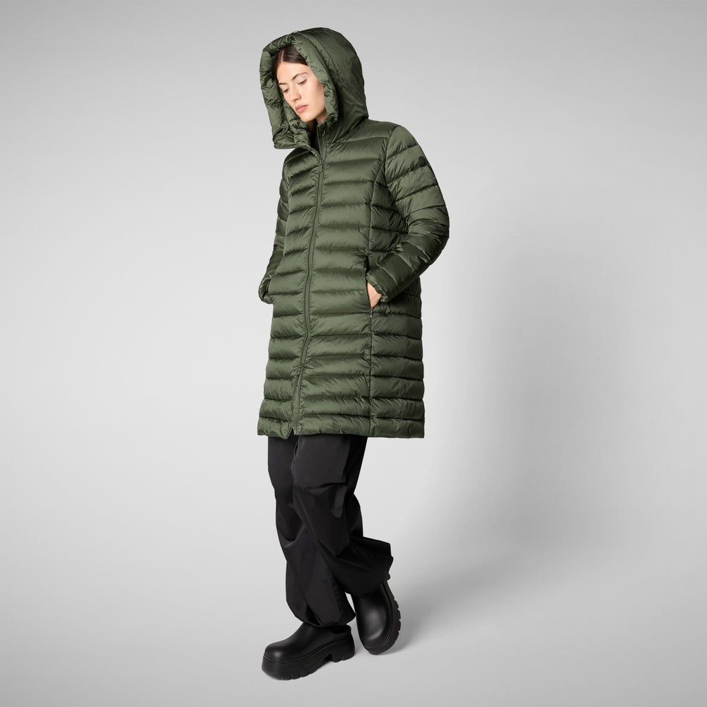 Save the duck PIUMINO ANIMAL FREE CON CAPPUCCIO DONNA SAFFRON VERDE TIMO 2025