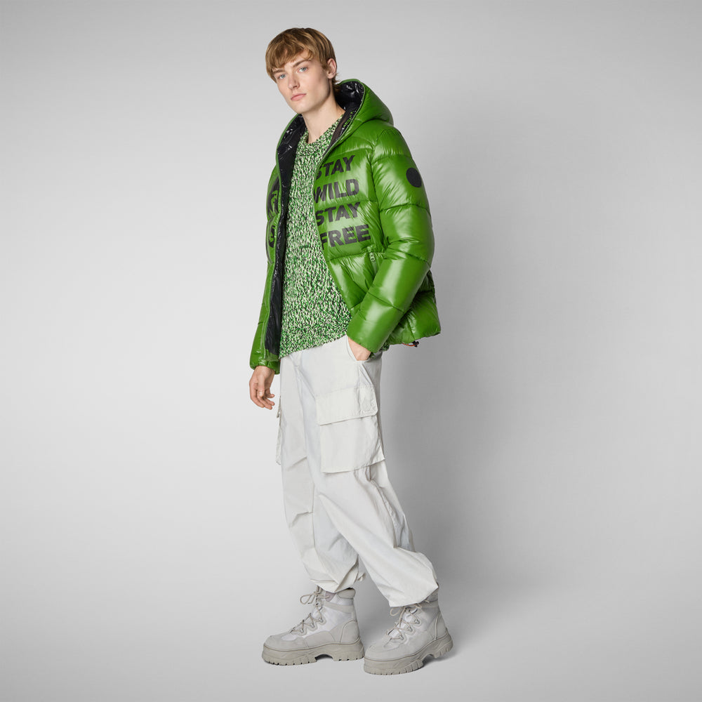 Save the duck PIUMINO ANIMAL FREE CON CAPPUCCIO UOMO EVANDER STAMPA SU SFONDO VERDE Shopping Online