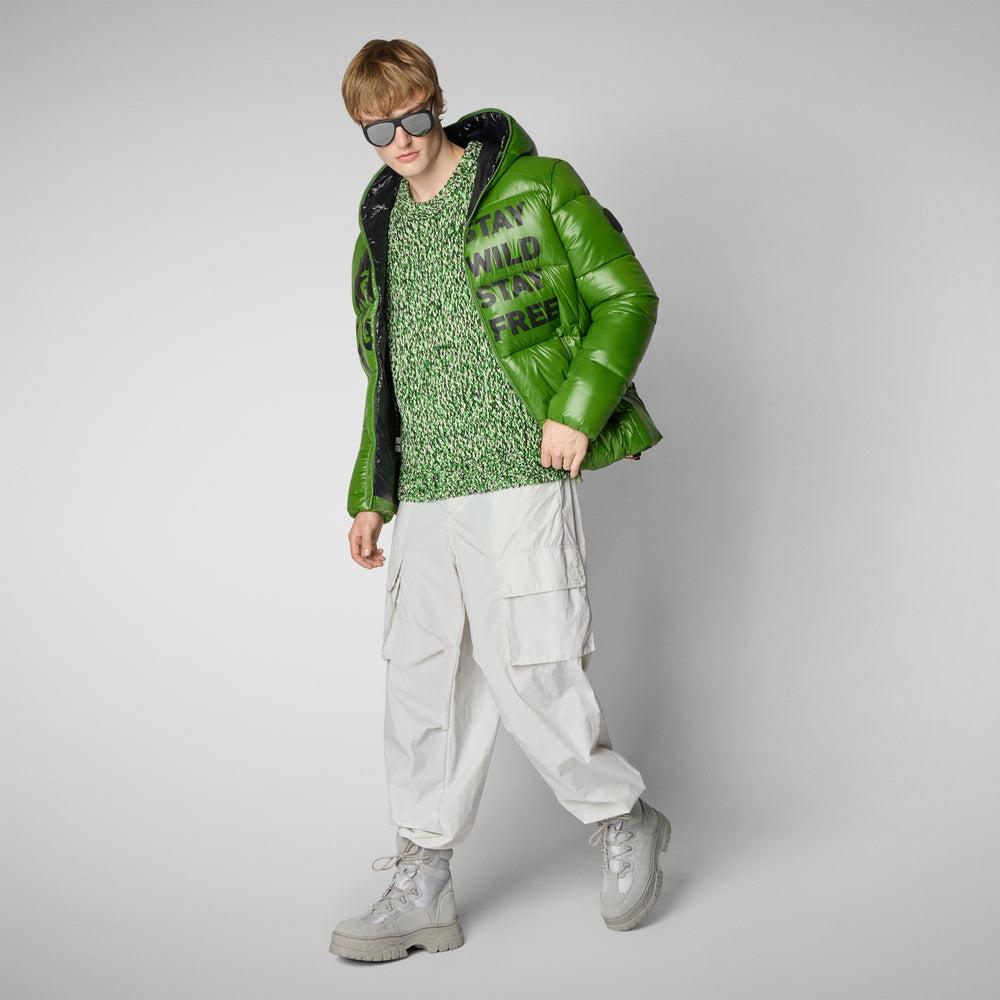 Save the duck PIUMINO ANIMAL FREE CON CAPPUCCIO UOMO EVANDER STAMPA SU SFONDO VERDE Shopping Online