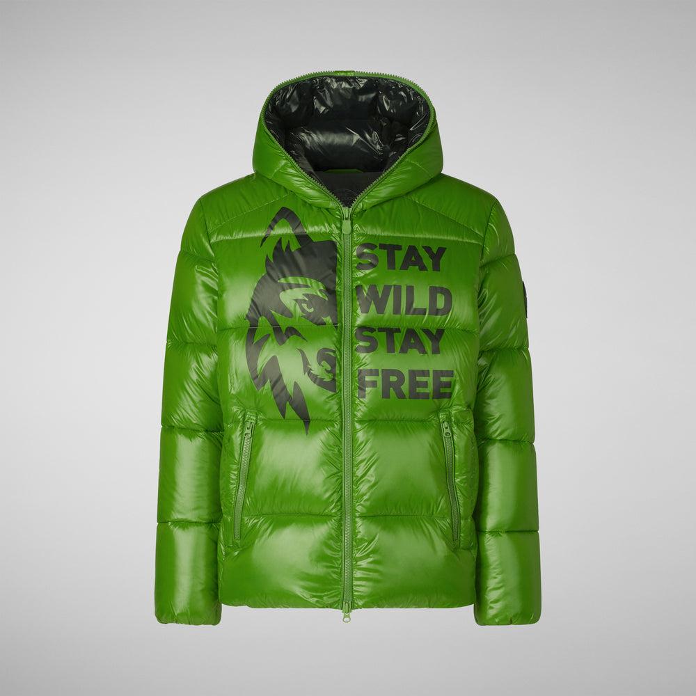 Save the duck PIUMINO ANIMAL FREE CON CAPPUCCIO UOMO EVANDER STAMPA SU SFONDO VERDE Shopping Online