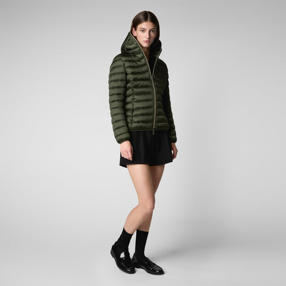 Save the duck PIUMINO ANIMAL FREE CON CAPPUCCIO DONNA ALEXIS VERDE BOSCO Saldi Di Fabbrica