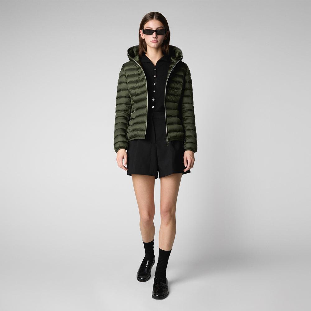Save the duck PIUMINO ANIMAL FREE CON CAPPUCCIO DONNA ALEXIS VERDE BOSCO Saldi Di Fabbrica