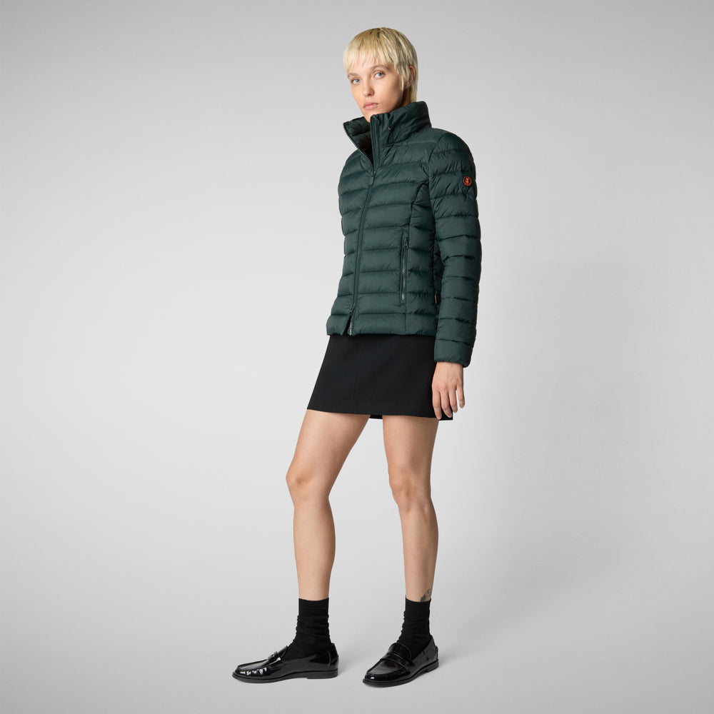Save the duck PIUMINO ANIMAL FREE CON CAPPUCCIO DONNA AMELIE VERDE NERO In Saldo