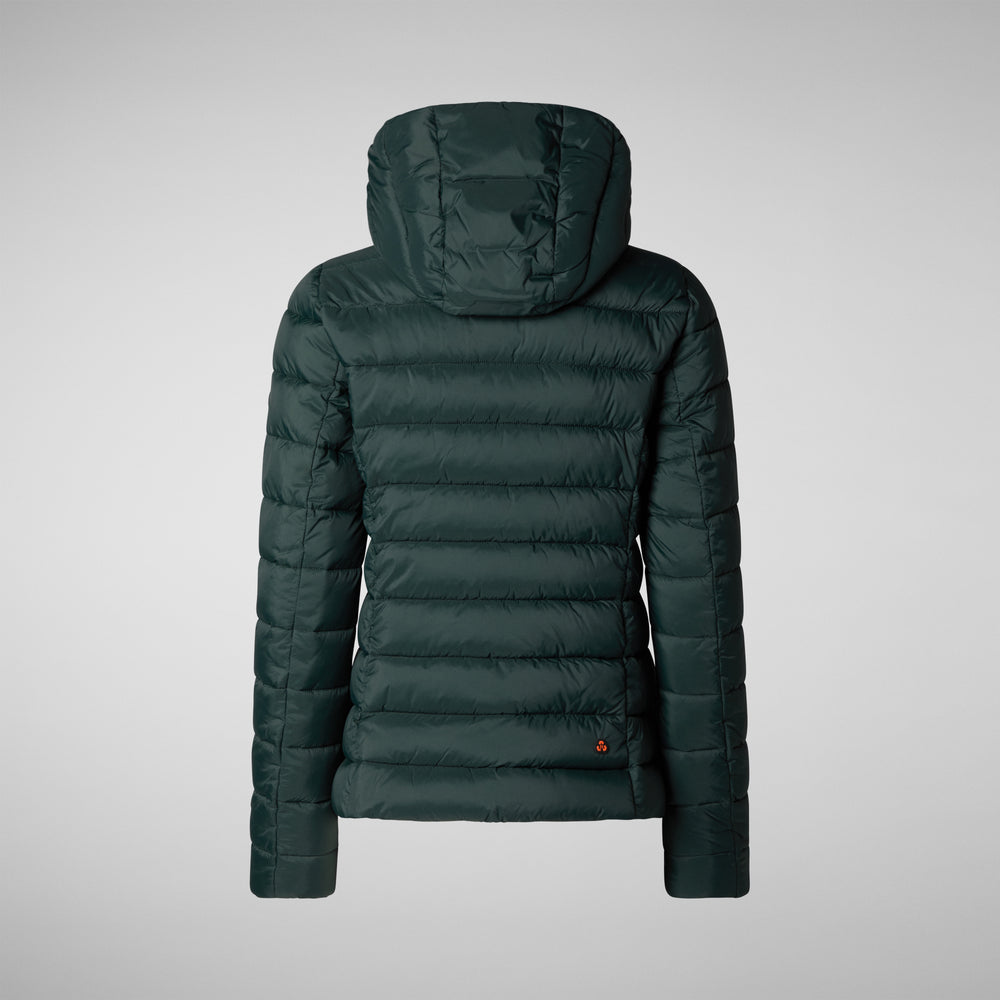 Save the duck PIUMINO ANIMAL FREE CON CAPPUCCIO DONNA AMELIE VERDE NERO In Saldo