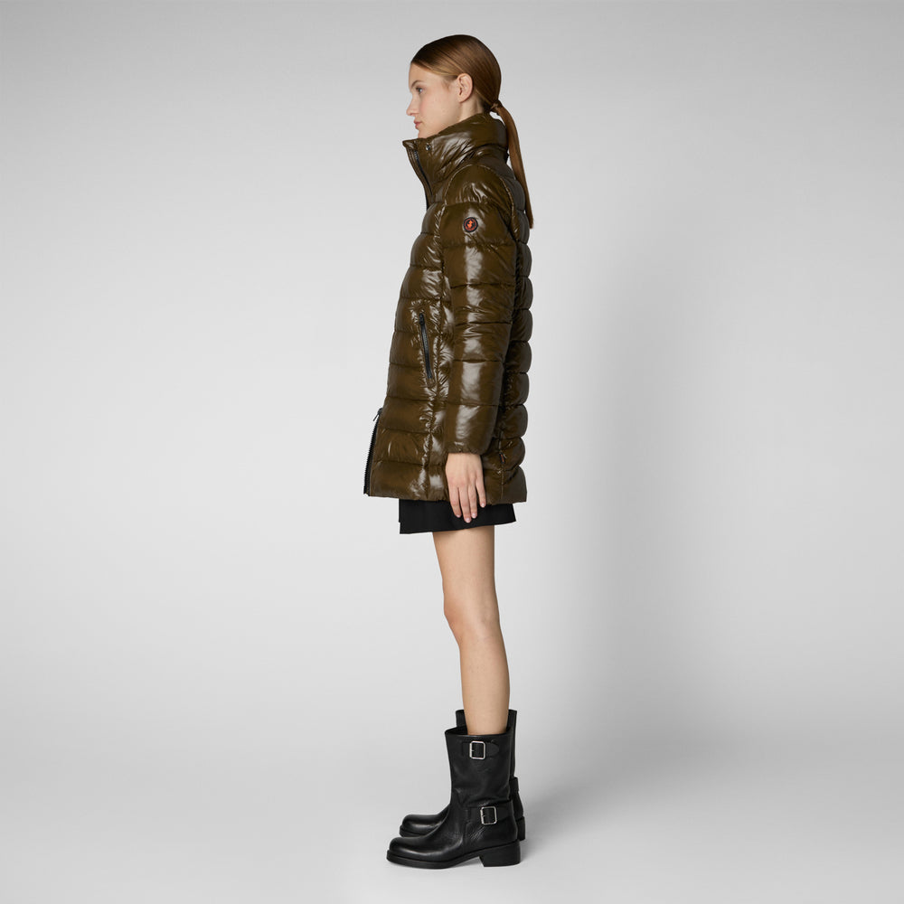 Save the duck PIUMINO ANIMAL FREE CON CAPPUCCIO DONNA MARJORIE VERDE MILITARE Nuovo