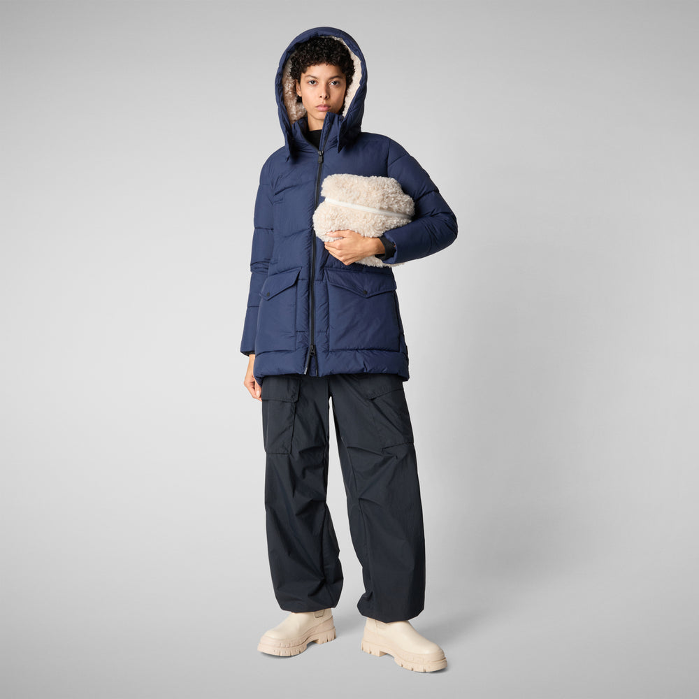Save the duck PIUMINO ANIMAL FREE CON CAPPUCCIO DONNA FARRAH BLU NAVY Qualità