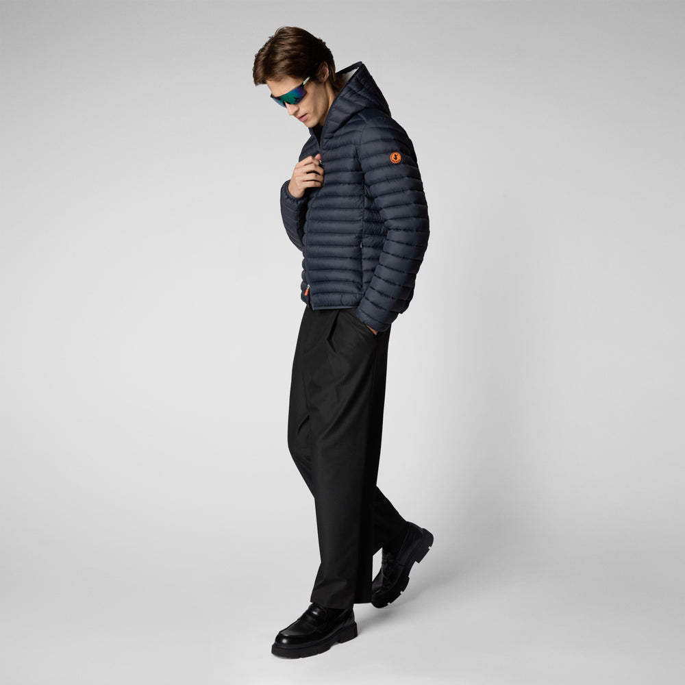 Save the duck PIUMINO ANIMAL FREE CON CAPPUCCIO UOMO DONALD GRIGIO NERO Consegna Veloce