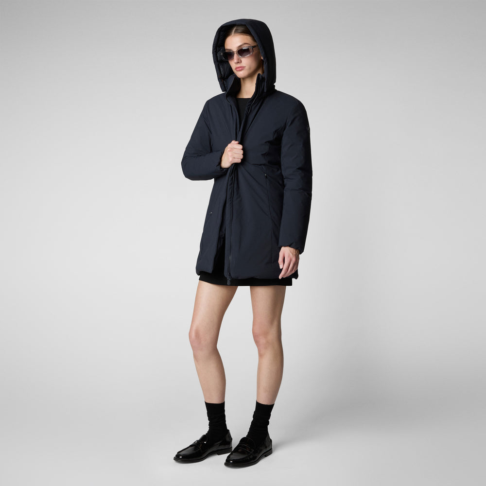 Save the duck PARKA DONNA CON CAPPUCCIO RACHEL BLU NERO Saldi Di Fabbrica