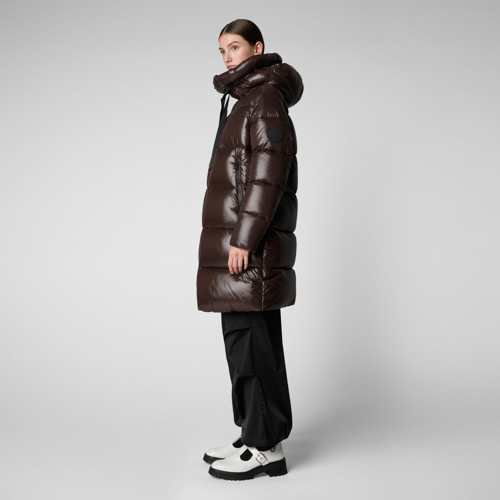 Save the duck PIUMINO ANIMAL FREE CON CAPPUCCIO DONNA ISABEL MARRONE NERO Soddisfazione Garantita