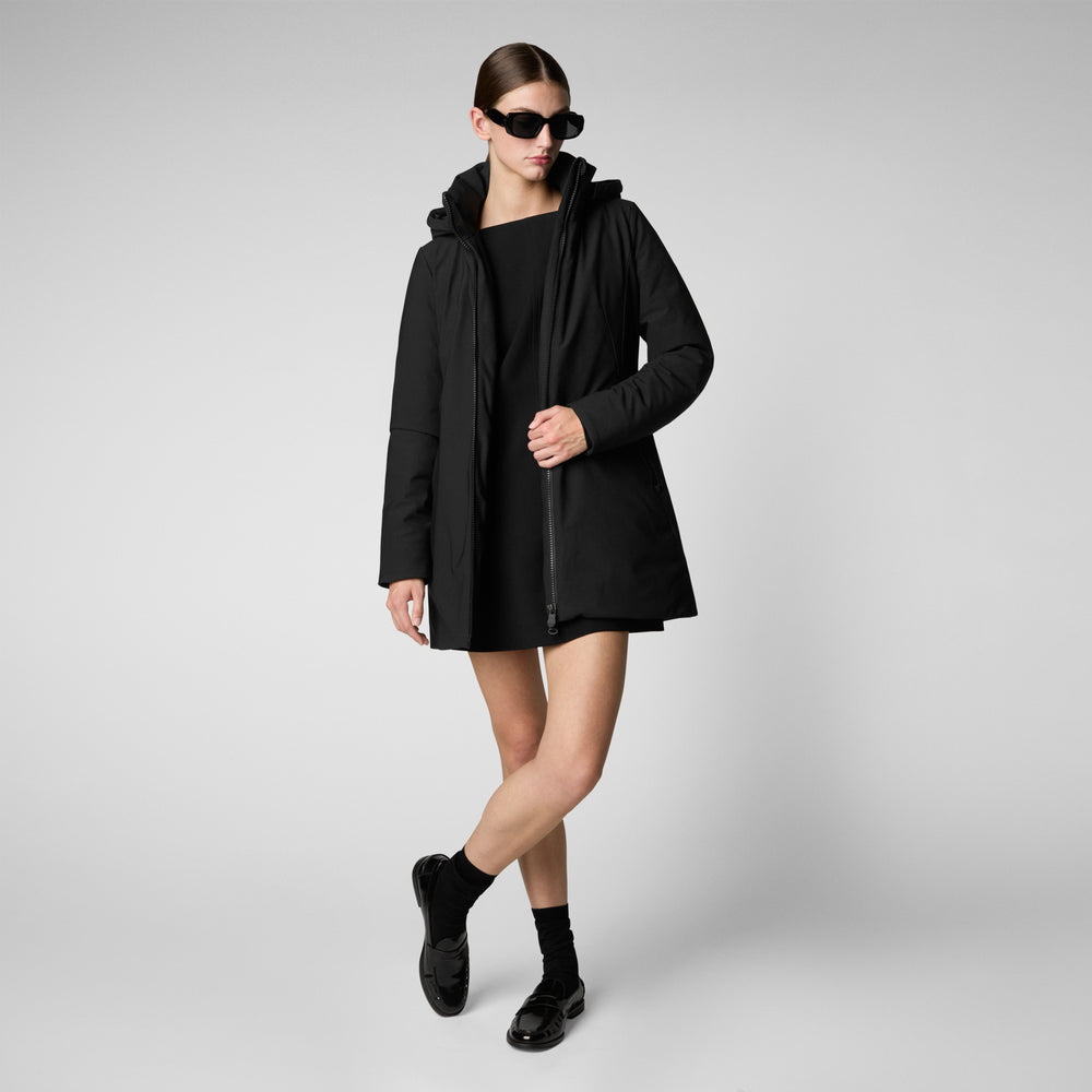 Save the duck giacca DONNA CON CAPPUCCIO LILA NERO Offerta temporanea