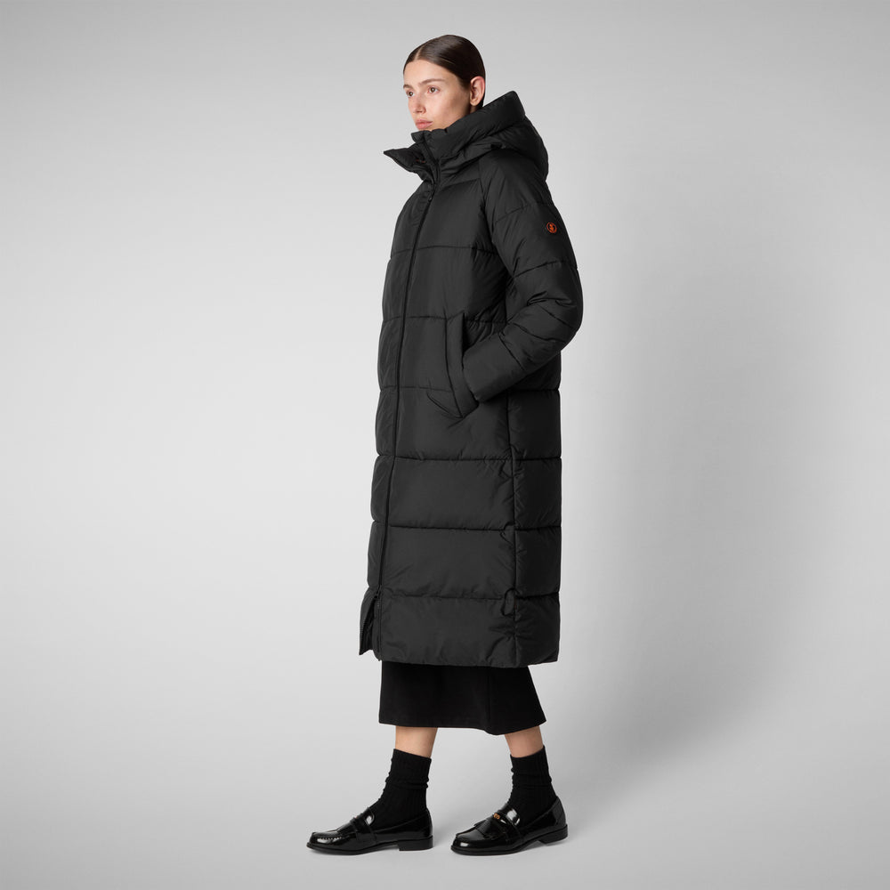 Save the duck PIUMINO ANIMAL FREE CON CAPPUCCIO DONNA JANIS NERO Sottocosto