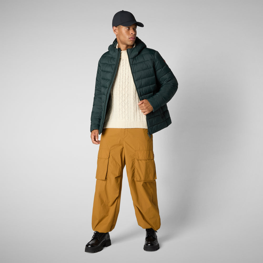 Save the duck PIUMINO ANIMAL FREE CON CAPPUCCIO UOMO HECTOR VERDE NERO Pezzi Unici