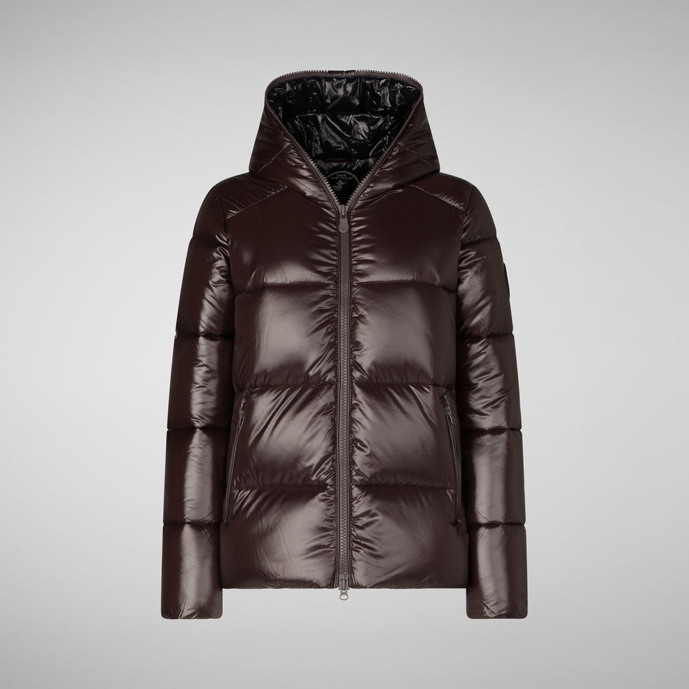 Save the duck PIUMINO ANIMAL FREE CON CAPPUCCIO DONNA LOIS MARRONE NERO Enormi risparmi