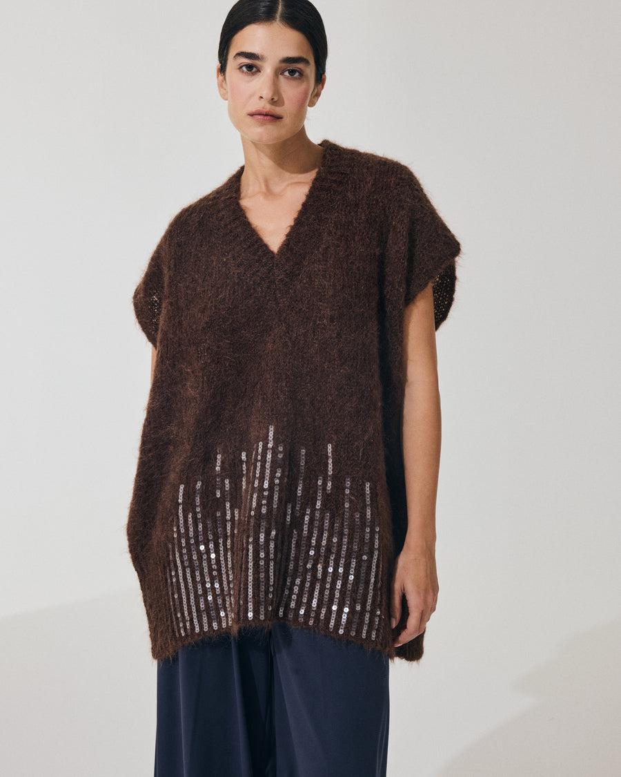 Scaglione PONCHO V PAILLETTES EBANO Sconto