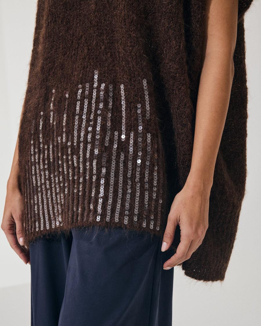 Scaglione PONCHO V PAILLETTES EBANO Sconto