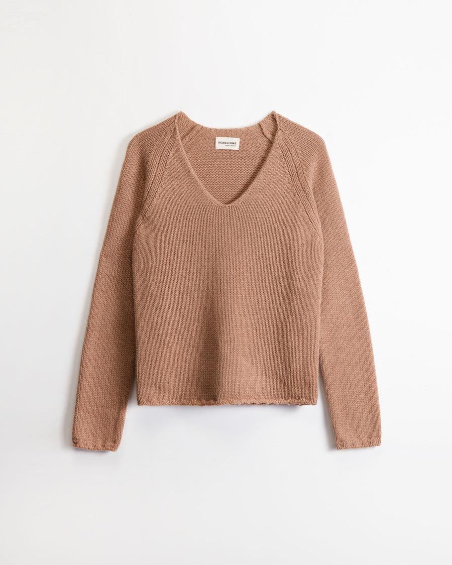 Scaglione V NECK SUPER SOFT CARAMEL In Vendita