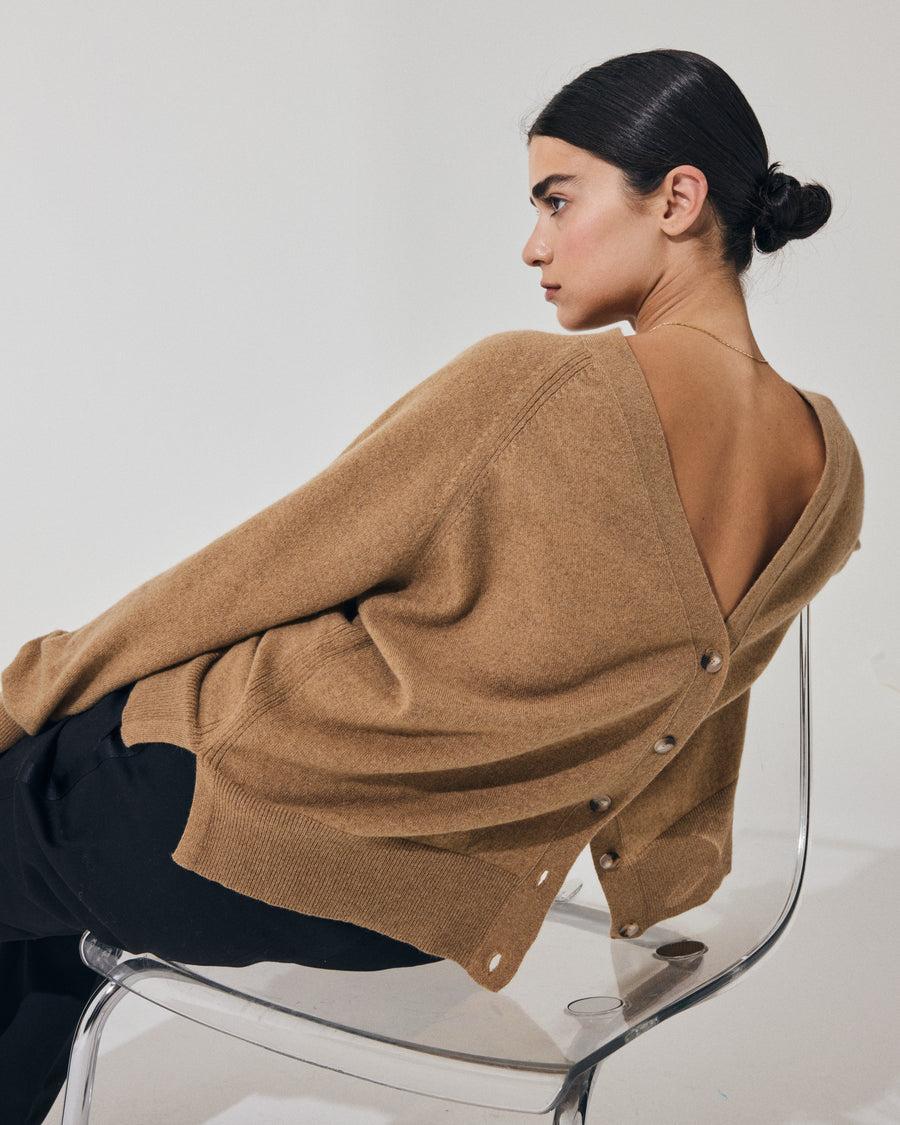 Scaglione CARDIGAN RAGLAN RIBBED SIDES CARAMEL Saldi