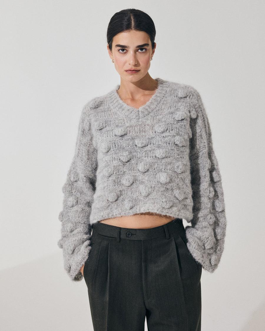 Scaglione V NECK OVER HAZELNUT STITCH GREY Nuovo