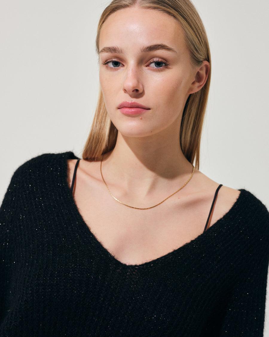 Scaglione V.NECK RAGLAN GLITTER BLACK Promozione
