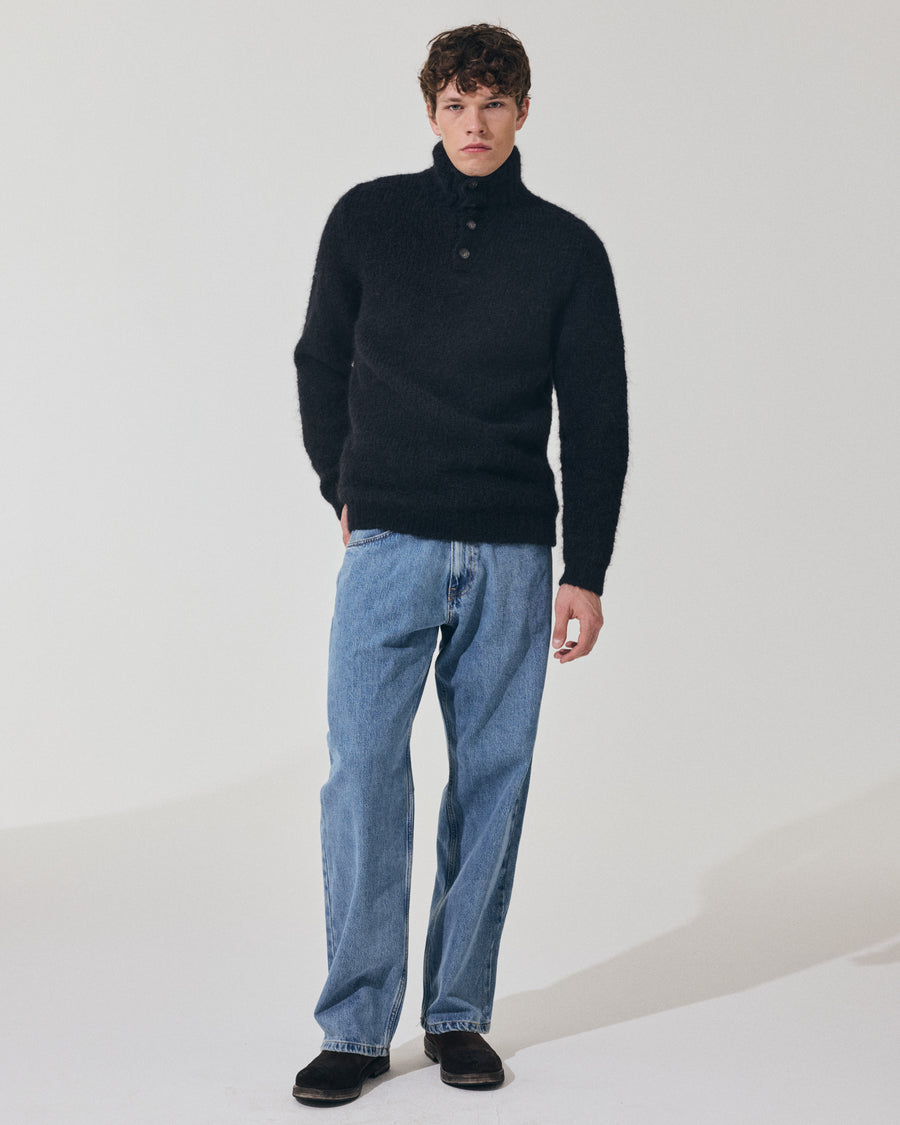 Scaglione HIGH NECK BOTTONI MESSY HAIR NAVY Sottocosto