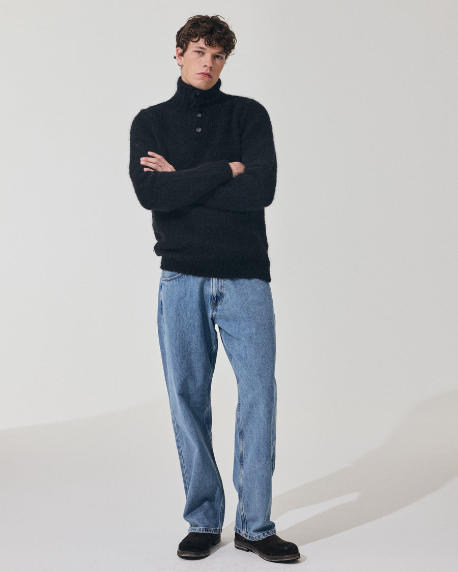 Scaglione HIGH NECK BOTTONI MESSY HAIR NAVY Sottocosto