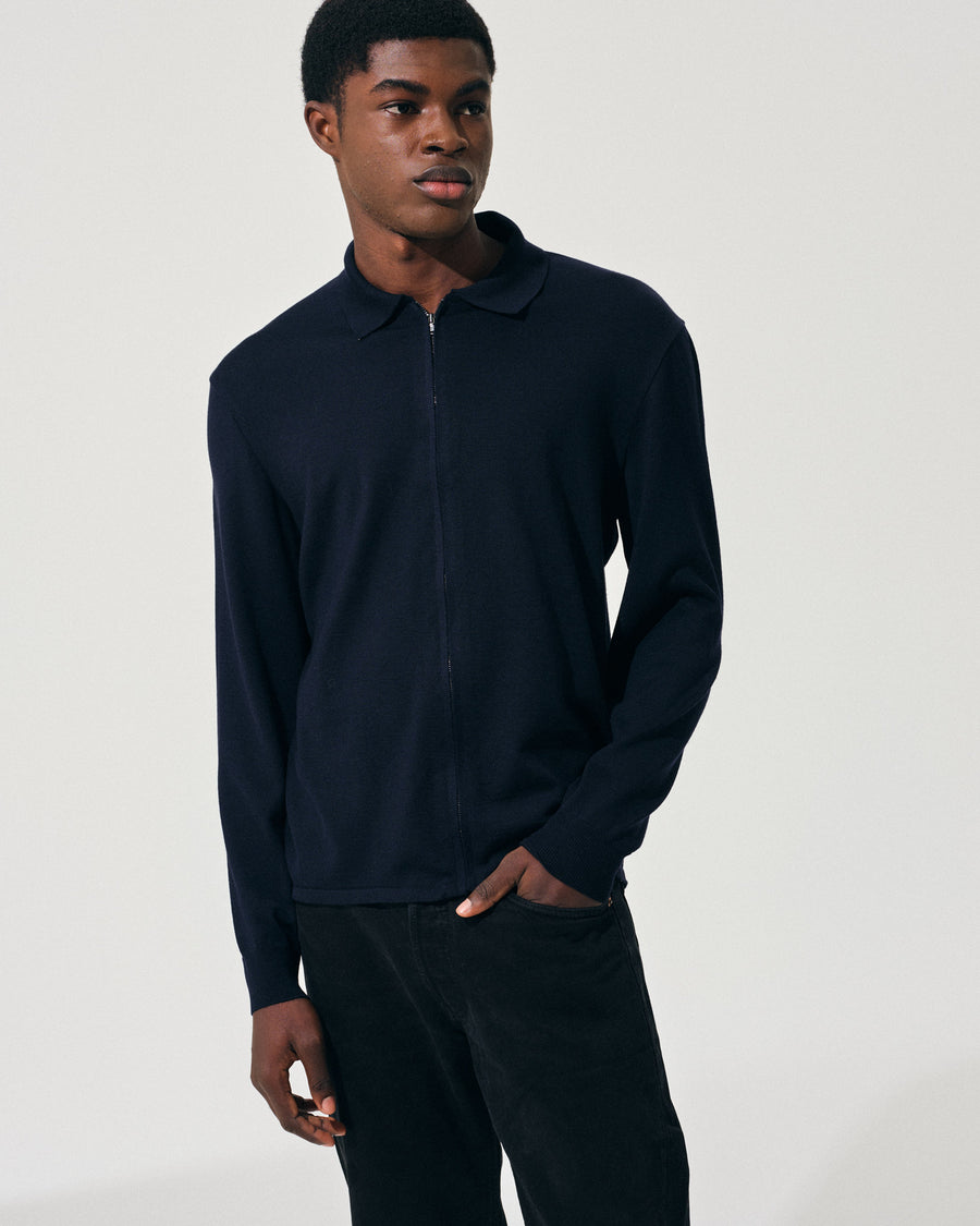 Scaglione ZIPPER COLLO A POLOCOMPACT MERINO NAVY Presa