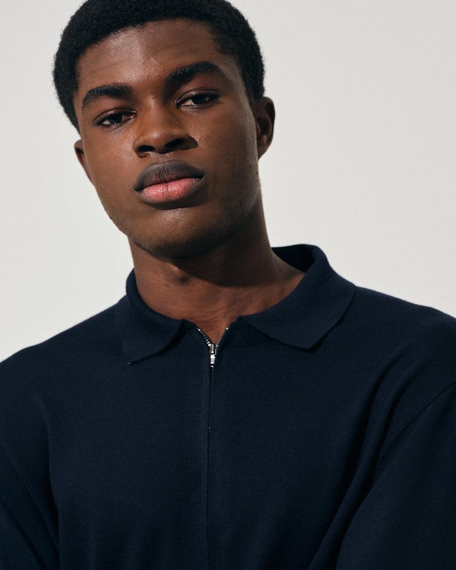 Scaglione ZIPPER COLLO A POLOCOMPACT MERINO NAVY Presa