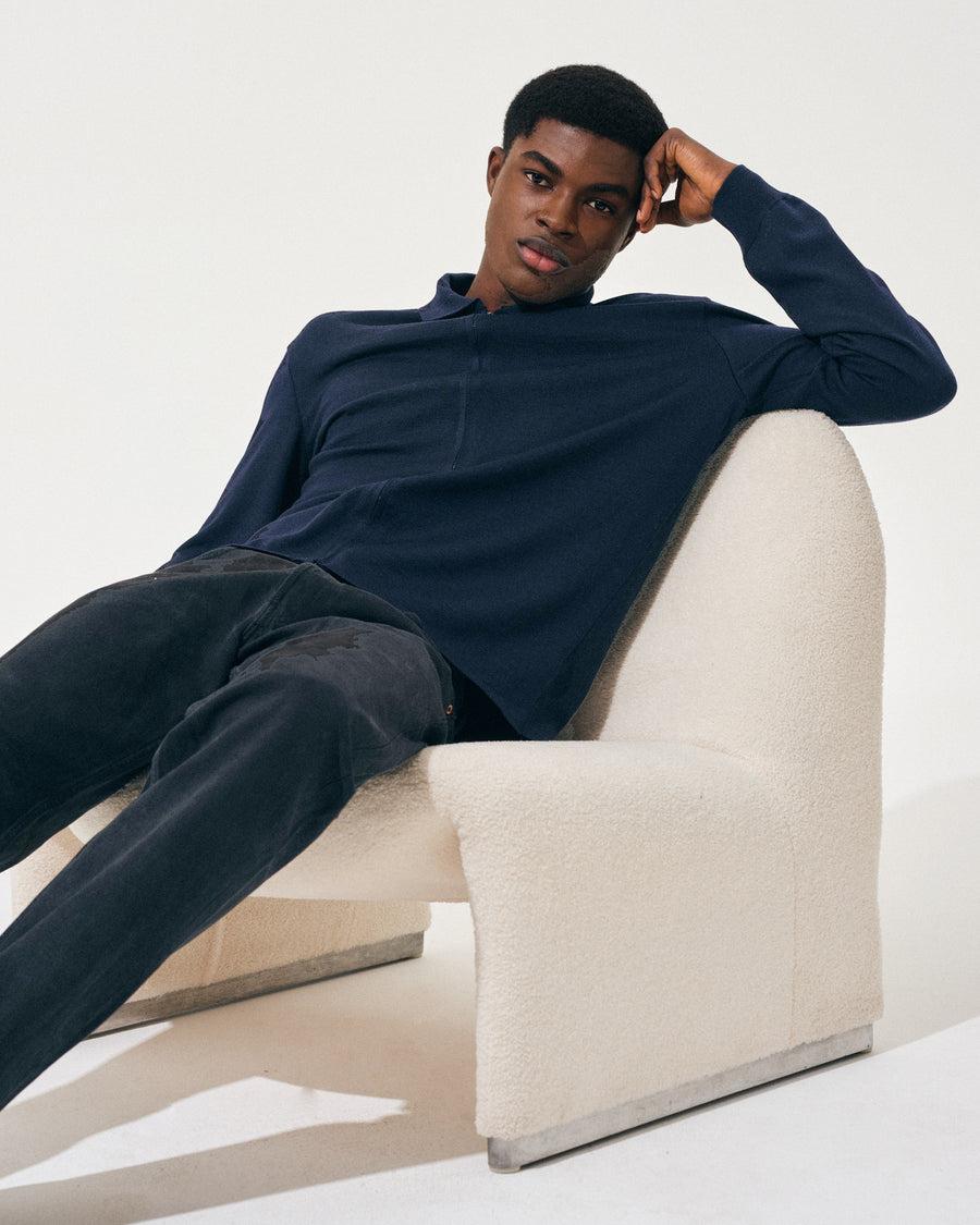 Scaglione ZIPPER COLLO A POLOCOMPACT MERINO NAVY Presa