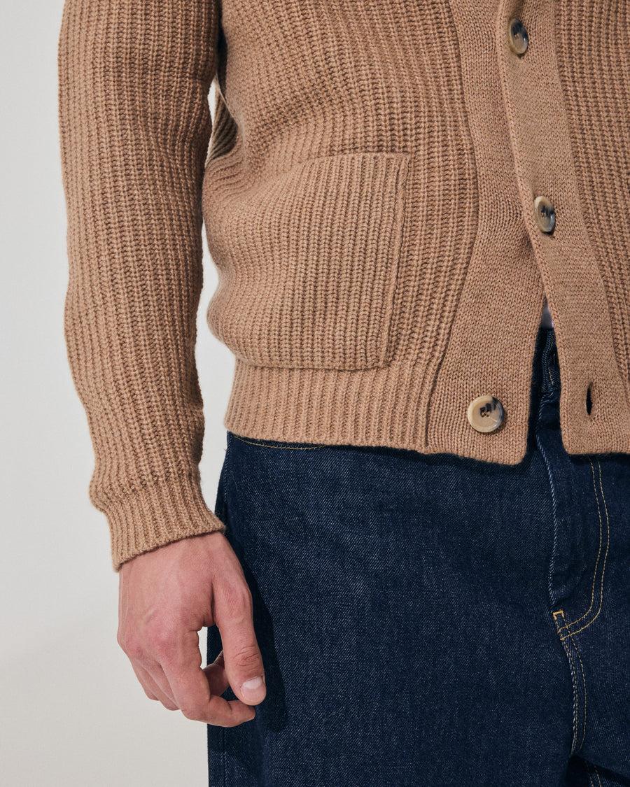 Scaglione CARDIGAN PANNOCCHIA HYBRD CASHMERE CARAMEL In Vendita