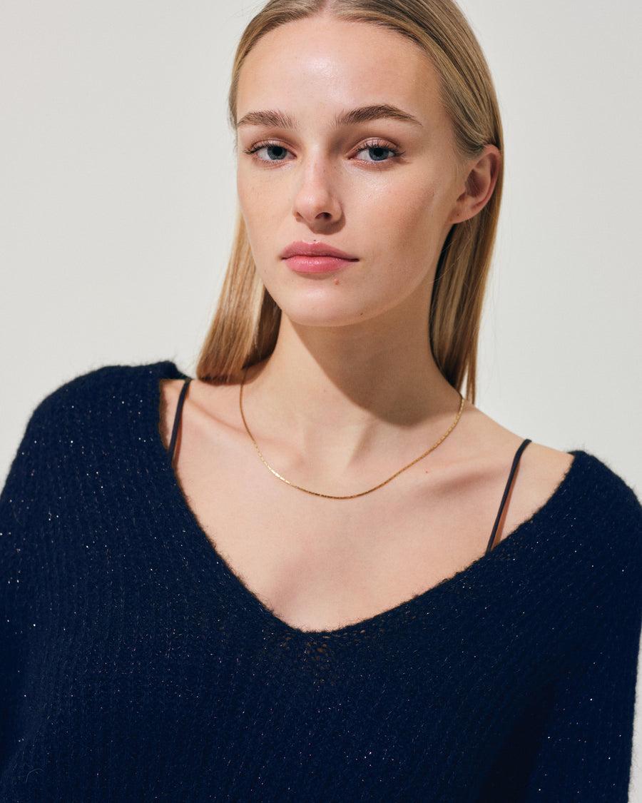 Scaglione V.NECK RAGLAN GLITTER NAVY Sconto