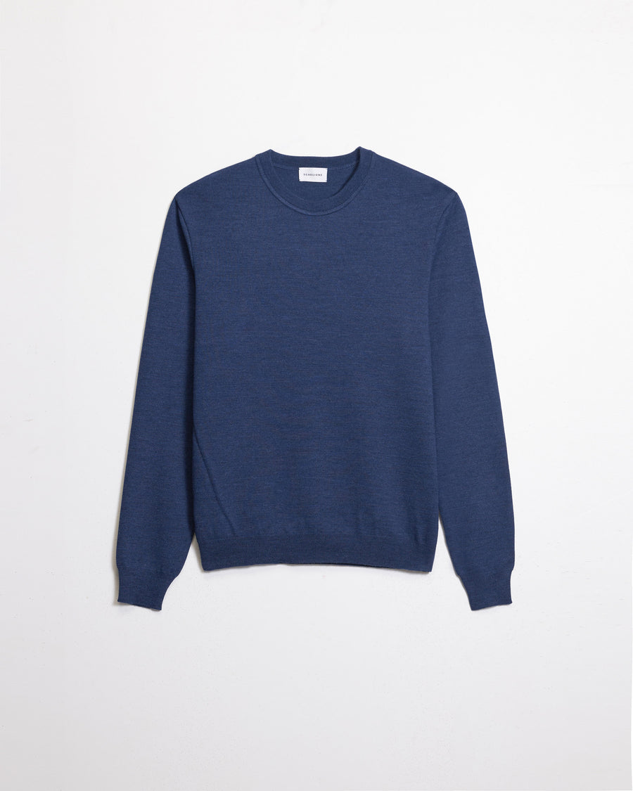 Scaglione ROUND NECK COMPACT MERINO DENIM Fino Al -60%