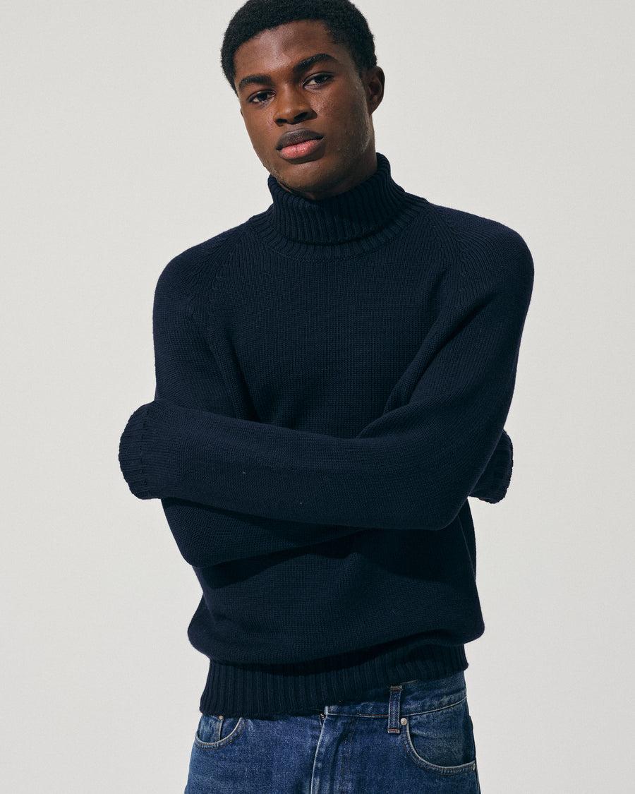 Scaglione TURTLE NECK RAGLAN SOFT MERINO NAVY Prezzo Ridotto