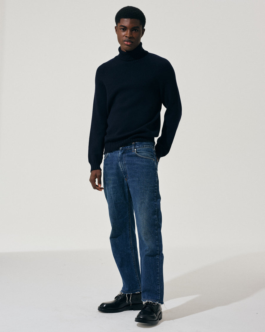 Scaglione TURTLE NECK RAGLAN SOFT MERINO NAVY Prezzo Ridotto