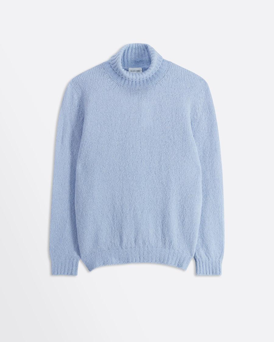 Scaglione TURTLE NECK SEAMLESS PUFFED CASHMERE CELESTE Vendita Calda