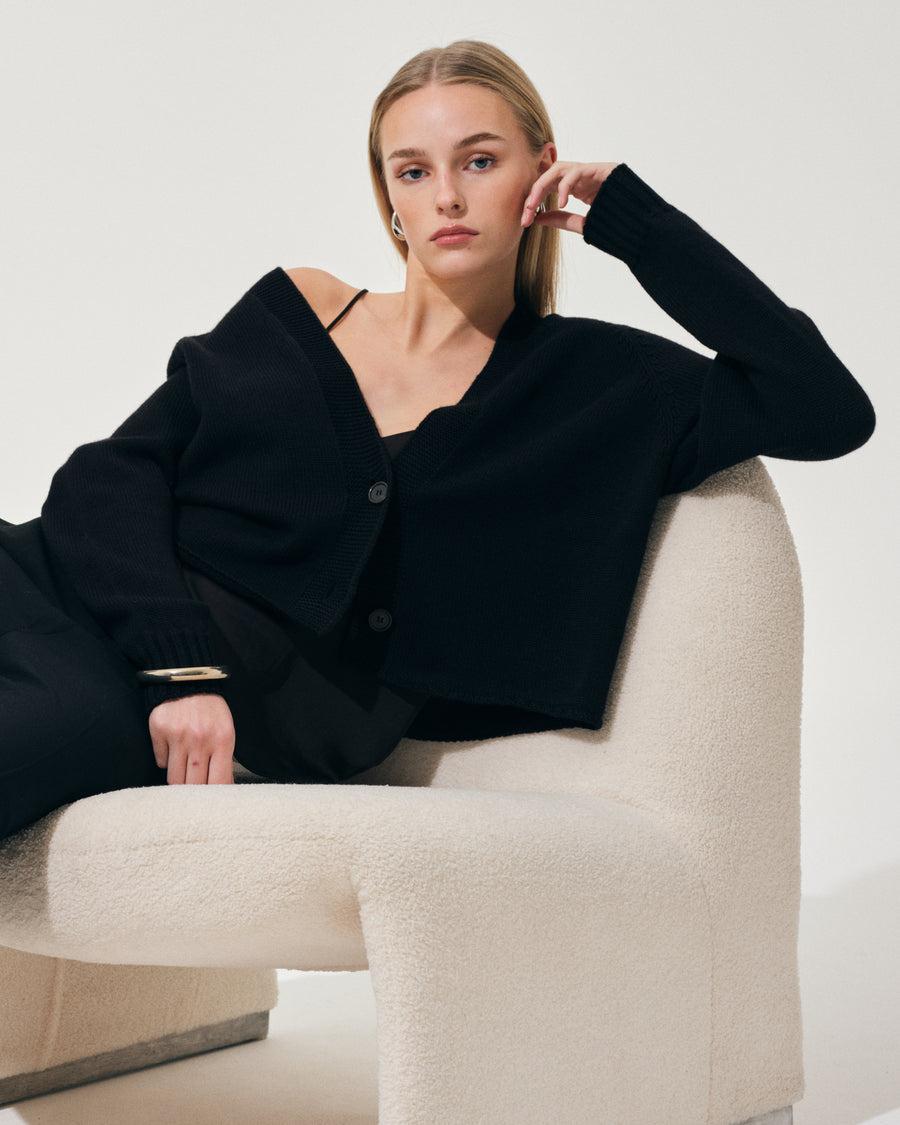 Scaglione CARDIGAN RAGLAN SEAMLESS MERINO BLACK Negozi Online