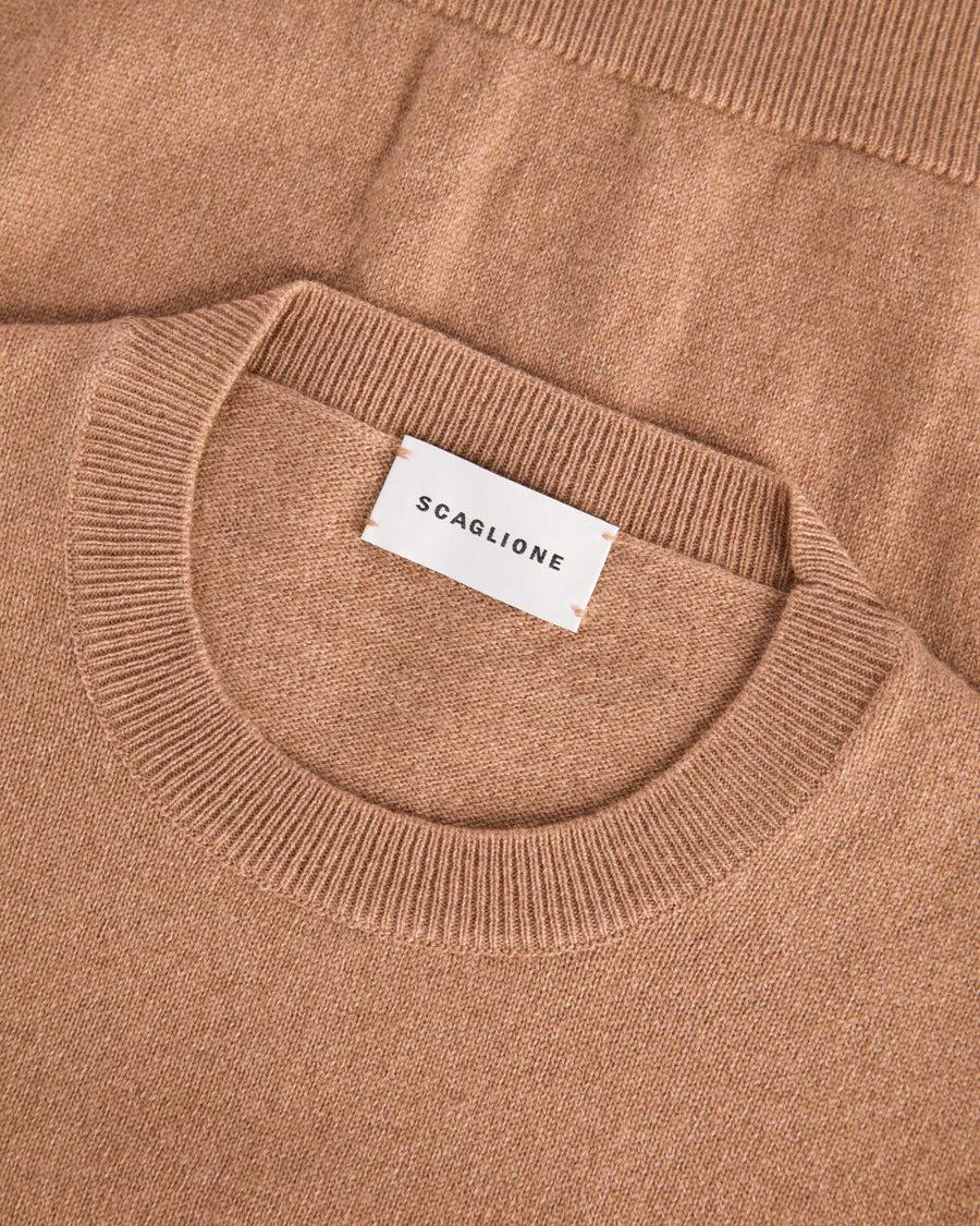 Scaglione T-SHIRT RIBBED SIDES CARAMEL Offerta