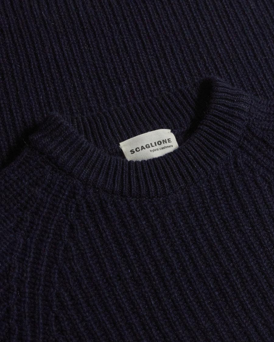 Scaglione ROUND NECK PANNOCCHIA RAGLAN HYBRD CASHMERE NAVY Nuova